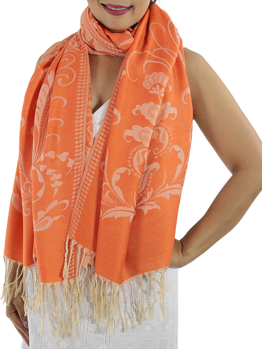 Patterned Orange Pashmina: image 4